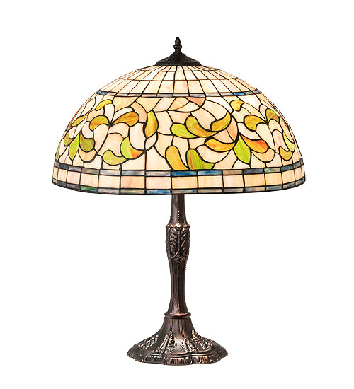 Meyda Tiffany Lighting 232800 Tiffany Turning Leaf Three Light Table Lamp Lamp Bronze / Dark