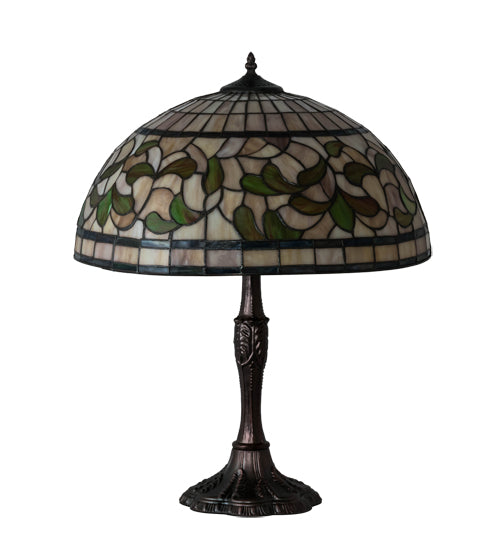 Meyda Tiffany Lighting 232800 Tiffany Turning Leaf Three Light Table Lamp Lamp Bronze / Dark