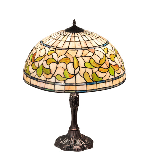 Meyda Tiffany Lighting 232800 Tiffany Turning Leaf Three Light Table Lamp Lamp Bronze / Dark