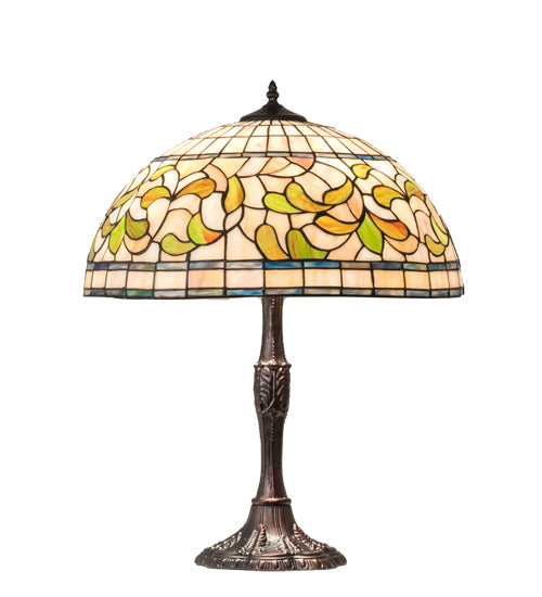 Meyda Tiffany Lighting 232800 Tiffany Turning Leaf Three Light Table Lamp Lamp Bronze / Dark