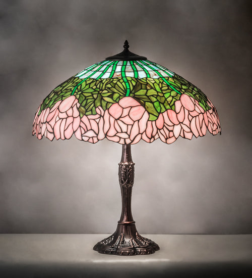Meyda Tiffany Lighting 232802 Tiffany Cabbage Rose Three Light Table Lamp Lamp Bronze / Dark