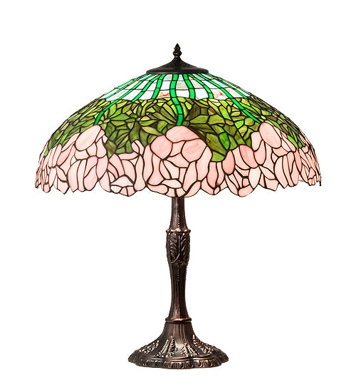 Meyda Tiffany Lighting 232802 Tiffany Cabbage Rose Three Light Table Lamp Lamp Bronze / Dark