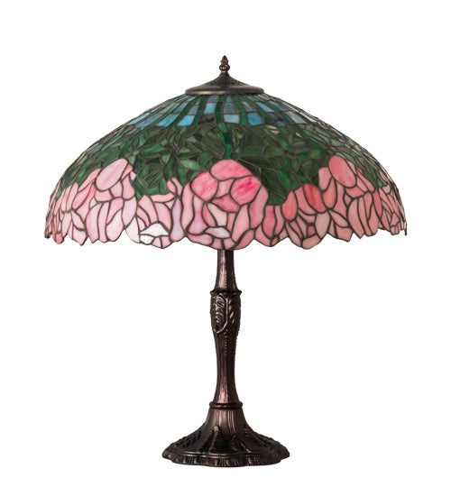 Meyda Tiffany Lighting 232802 Tiffany Cabbage Rose Three Light Table Lamp Lamp Bronze / Dark