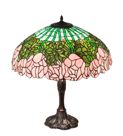 Meyda Tiffany Lighting 232802 Tiffany Cabbage Rose Three Light Table Lamp Lamp Bronze / Dark