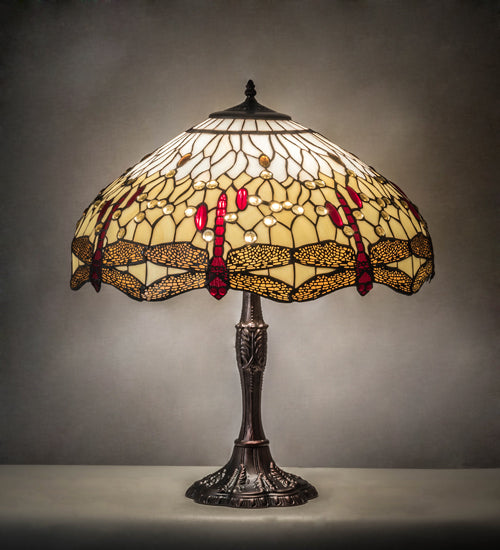 Meyda Tiffany Lighting 232803 Tiffany Hanginghead Dragonfly Three Light Table Lamp Lamp Bronze / Dark
