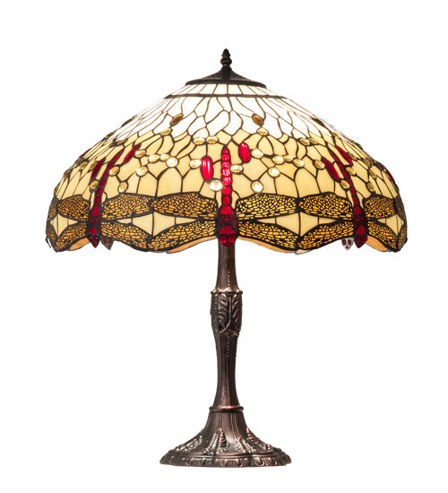 Meyda Tiffany Lighting 232803 Tiffany Hanginghead Dragonfly Three Light Table Lamp Lamp Bronze / Dark