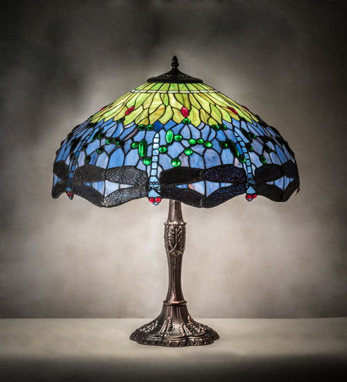 Meyda Tiffany Lighting 232804 Tiffany Hanginghead Dragonfly Three Light Table Lamp Lamp Bronze / Dark