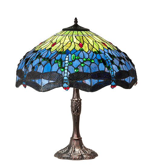 Meyda Tiffany Lighting 232804 Tiffany Hanginghead Dragonfly Three Light Table Lamp Lamp Bronze / Dark