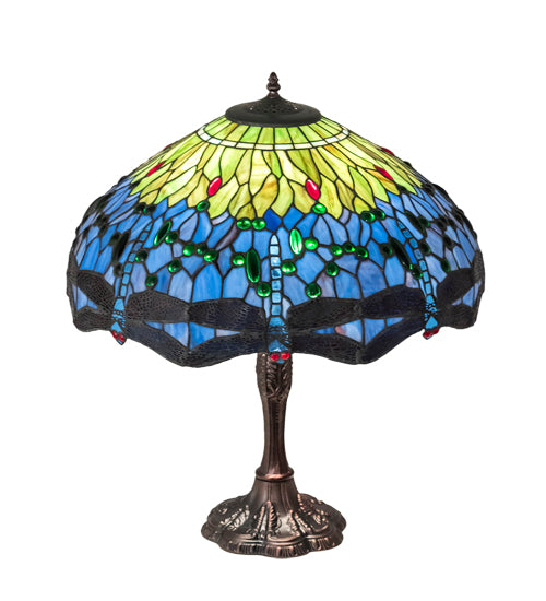 Meyda Tiffany Lighting 232804 Tiffany Hanginghead Dragonfly Three Light Table Lamp Lamp Bronze / Dark