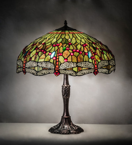 Meyda Tiffany Lighting 232805 Tiffany Hanginghead Dragonfly Three Light Table Lamp Lamp Bronze / Dark