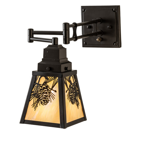 Meyda Tiffany Lighting 235906 Winter Pine One Light Swing Arm Wall Sconce Lamp Bronze / Dark