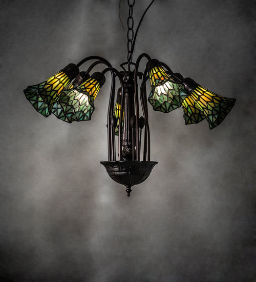 Meyda Tiffany Stained Glass Pond Lily 236537 Chandelier Light - Mahogany Bronze