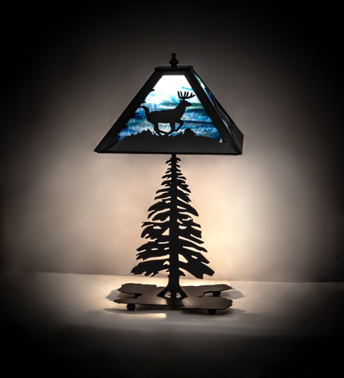 Meyda Tiffany Lighting 241050 Lone Deer Two Light Table Lamp Lamp Black