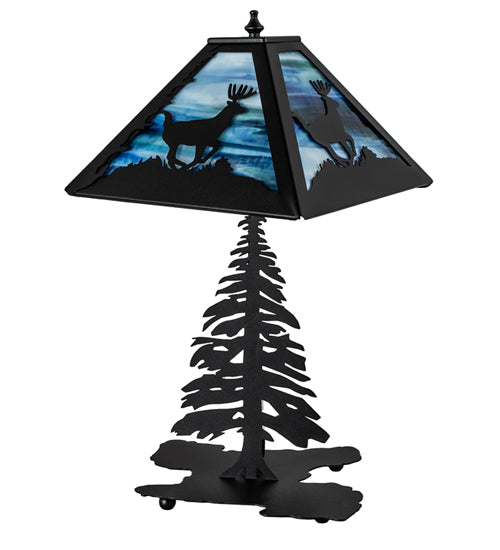 Meyda Tiffany Lighting 241050 Lone Deer Two Light Table Lamp Lamp Black