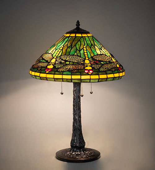 Meyda Tiffany Lighting 241975 Tiffany Dragonfly Three Light Table Lamp Lamp Bronze / Dark