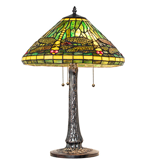 Meyda Tiffany Lighting 241975 Tiffany Dragonfly Three Light Table Lamp Lamp Bronze / Dark