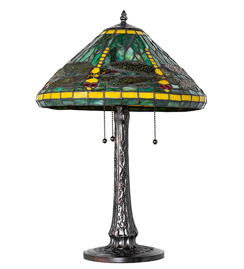 Meyda Tiffany Lighting 241975 Tiffany Dragonfly Three Light Table Lamp Lamp Bronze / Dark