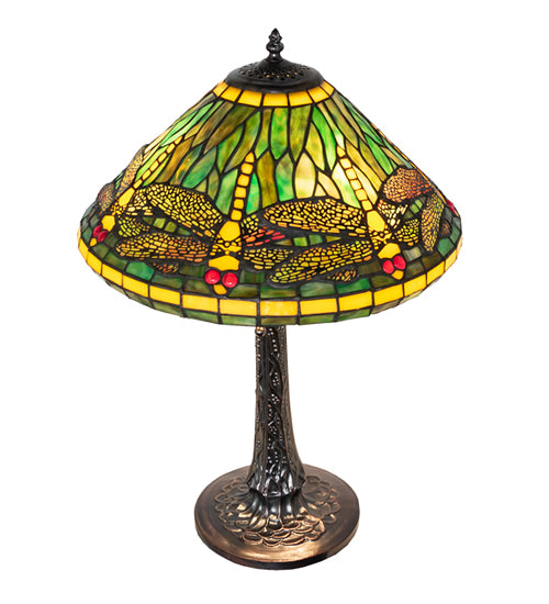 Meyda Tiffany Lighting 241975 Tiffany Dragonfly Three Light Table Lamp Lamp Bronze / Dark