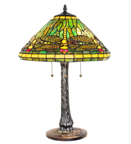 Meyda Tiffany Lighting 241975 Tiffany Dragonfly Three Light Table Lamp Lamp Bronze / Dark