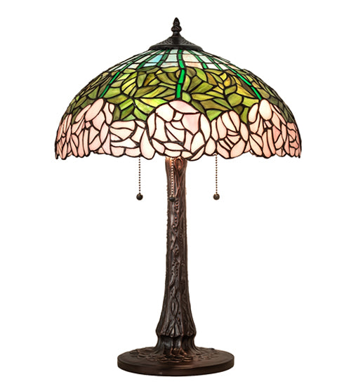 Meyda Tiffany Lighting 242043 Tiffany Cabbage Rose Three Light Table Lamp Lamp Bronze / Dark