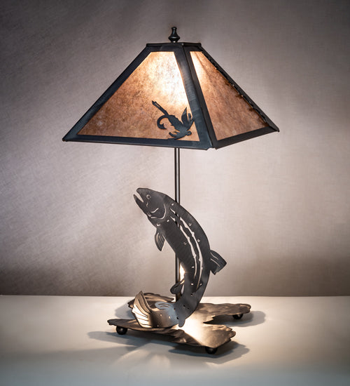 Meyda Tiffany Lighting 24231 Leaping Trout One Light Table Lamp Lamp Pewter, Nickel, Silver