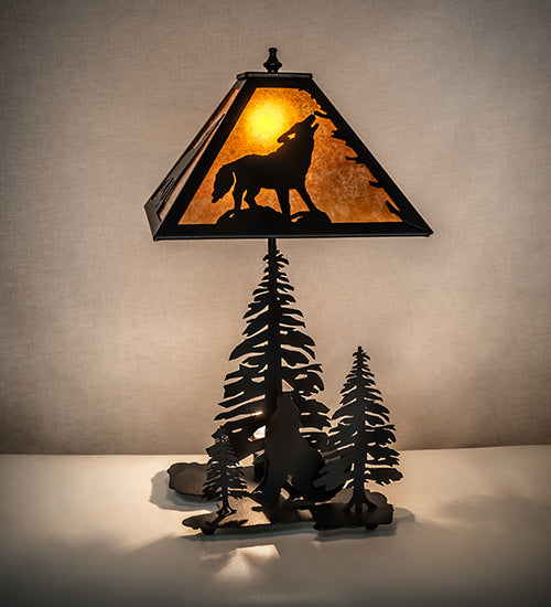 Meyda Tiffany Lighting 242540 Wolf At Dawn Two Light Table Lamp Lamp Black