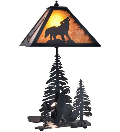 Meyda Tiffany Lighting 242540 Wolf At Dawn Two Light Table Lamp Lamp Black