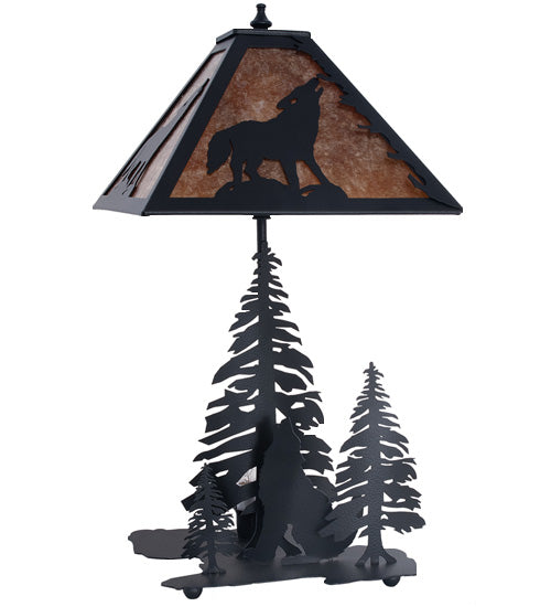 Meyda Tiffany Lighting 242540 Wolf At Dawn Two Light Table Lamp Lamp Black