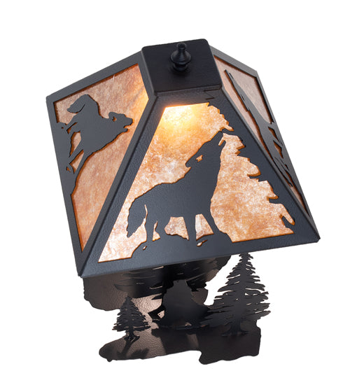 Meyda Tiffany Lighting 242540 Wolf At Dawn Two Light Table Lamp Lamp Black