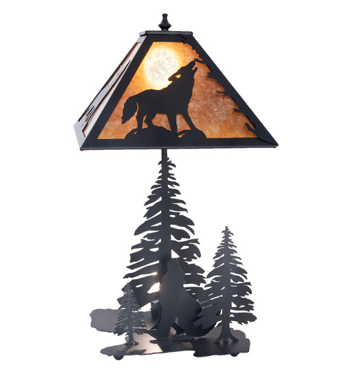 Meyda Tiffany Lighting 242540 Wolf At Dawn Two Light Table Lamp Lamp Black