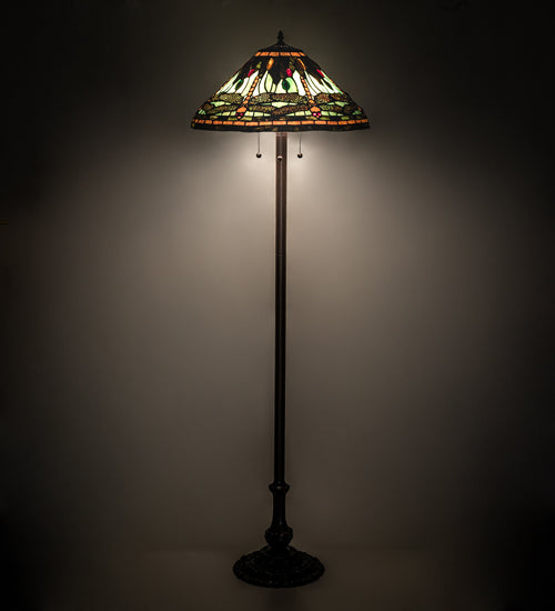 Meyda Tiffany Lighting 242786 Tiffany Dragonfly Three Light Floor Lamp Lamp Bronze / Dark