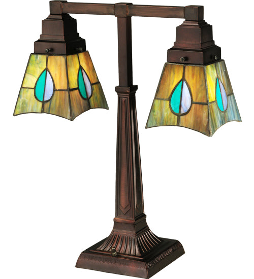 Meyda Tiffany Lighting 24284 Mackintosh Leaf Two Light Desk Lamp Lamp Copper/Antique/Verde