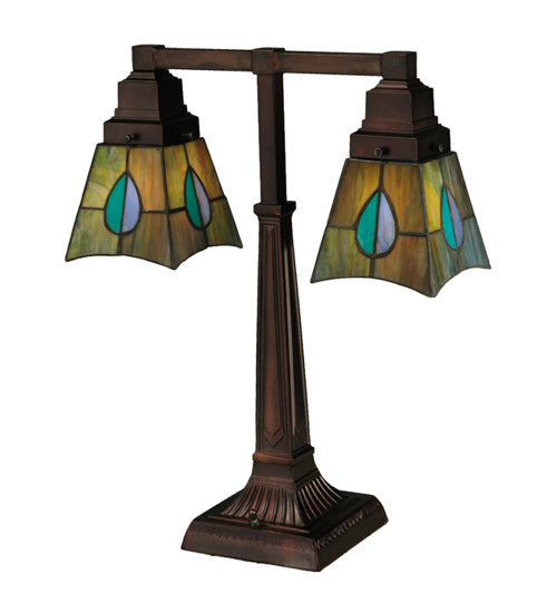 Meyda Tiffany Lighting 24284 Mackintosh Leaf Two Light Desk Lamp Lamp Copper/Antique/Verde