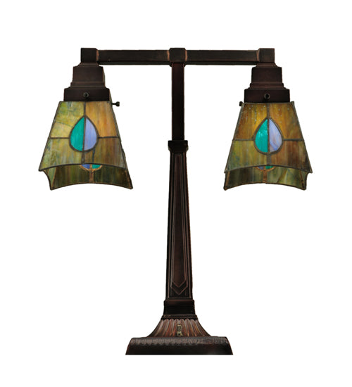 Meyda Tiffany Lighting 24284 Mackintosh Leaf Two Light Desk Lamp Lamp Copper/Antique/Verde