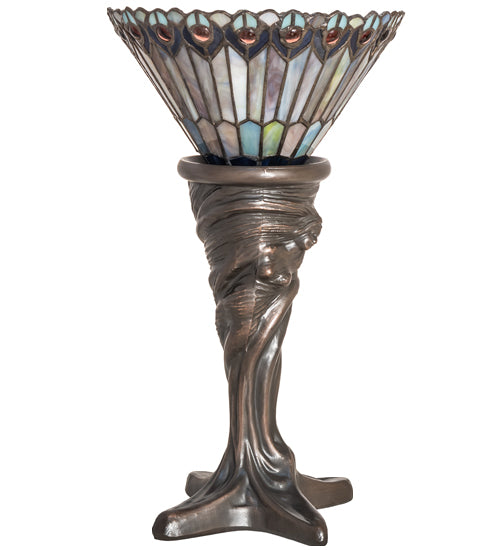 Meyda Tiffany Lighting 244879 Tiffany Jeweled Peacock One Light Mini Lamp Lamp Bronze / Dark