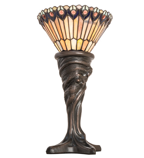 Meyda Tiffany Lighting 244879 Tiffany Jeweled Peacock One Light Mini Lamp Lamp Bronze / Dark