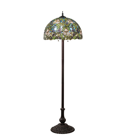 Meyda Tiffany Lighting 24496 Trillium & Violet Three Light Floor Lamp Lamp Bronze / Dark