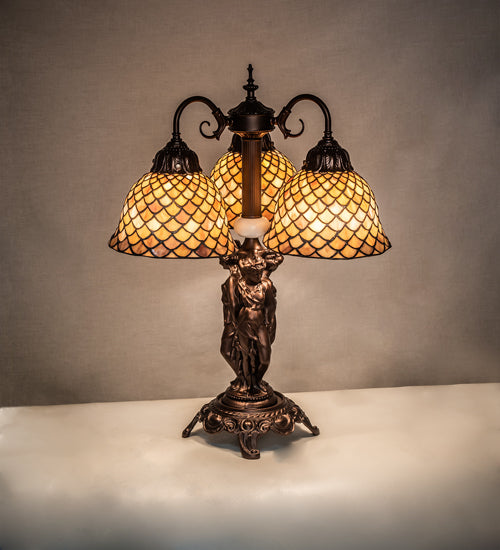 Meyda Tiffany Lighting 245477 Tiffany Fishscale Three Light Table Lamp Lamp Bronze / Dark