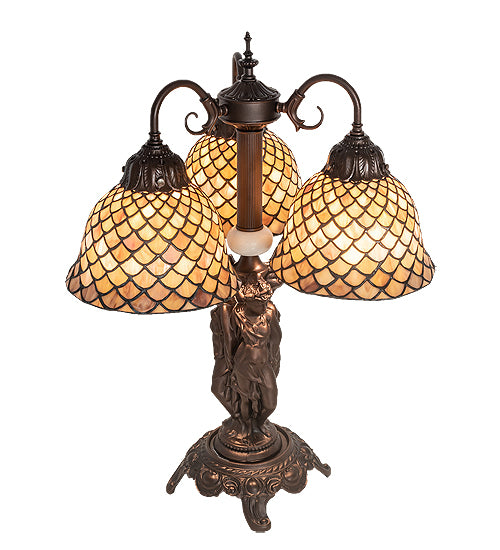 Meyda Tiffany Lighting 245477 Tiffany Fishscale Three Light Table Lamp Lamp Bronze / Dark