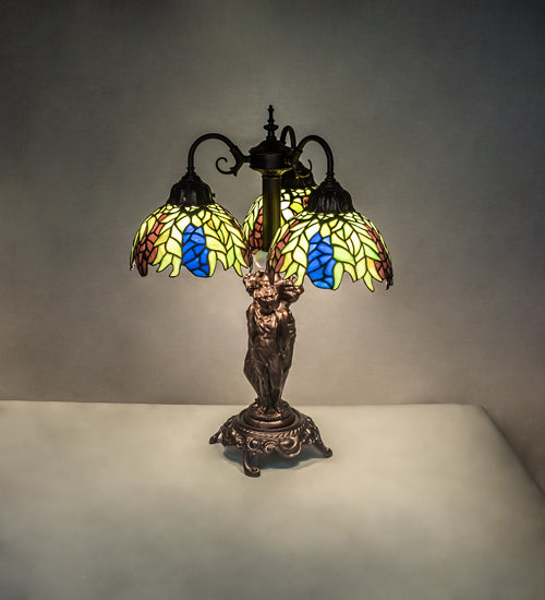Meyda Tiffany Lighting 245478 Tiffany Honey Locust Three Light Table Lamp Lamp Bronze / Dark