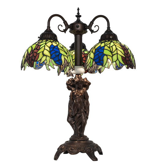 Meyda Tiffany Lighting 245478 Tiffany Honey Locust Three Light Table Lamp Lamp Bronze / Dark