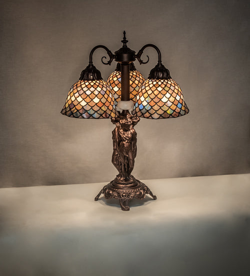 Meyda Tiffany Lighting 245479 Tiffany Fishscale Three Light Table Lamp Lamp Bronze / Dark
