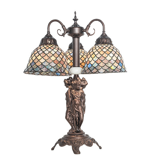 Meyda Tiffany Lighting 245479 Tiffany Fishscale Three Light Table Lamp Lamp Bronze / Dark