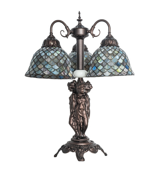 Meyda Tiffany Lighting 245479 Tiffany Fishscale Three Light Table Lamp Lamp Bronze / Dark