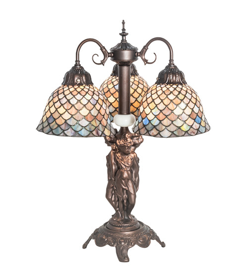 Meyda Tiffany Lighting 245479 Tiffany Fishscale Three Light Table Lamp Lamp Bronze / Dark