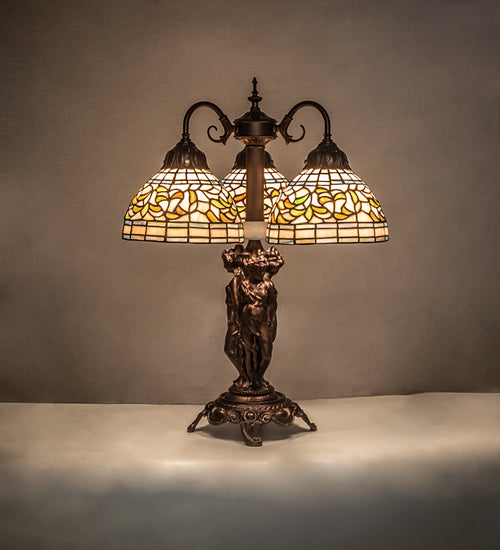 Meyda Tiffany Lighting 245480 Tiffany Turning Leaf Three Light Table Lamp Lamp Bronze / Dark