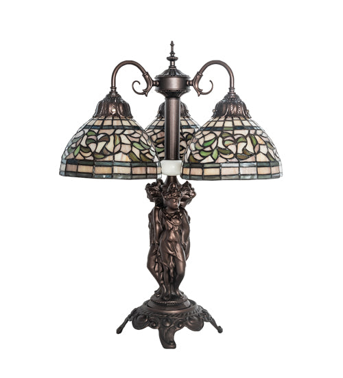 Meyda Tiffany Lighting 245480 Tiffany Turning Leaf Three Light Table Lamp Lamp Bronze / Dark