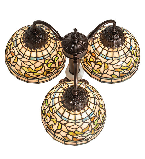 Meyda Tiffany Lighting 245480 Tiffany Turning Leaf Three Light Table Lamp Lamp Bronze / Dark