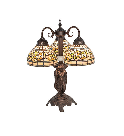 Meyda Tiffany Lighting 245480 Tiffany Turning Leaf Three Light Table Lamp Lamp Bronze / Dark