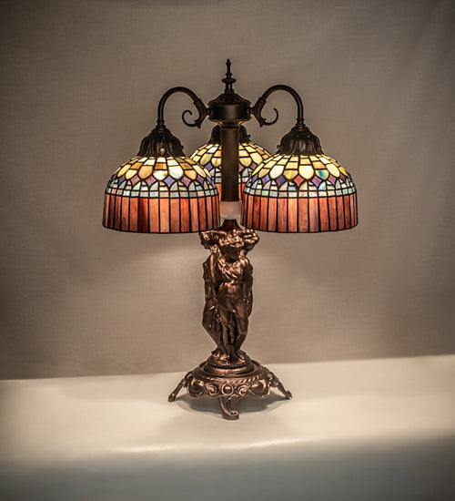 Meyda Tiffany Lighting 245481 Tiffany Candice Three Light Table Lamp Lamp Bronze / Dark